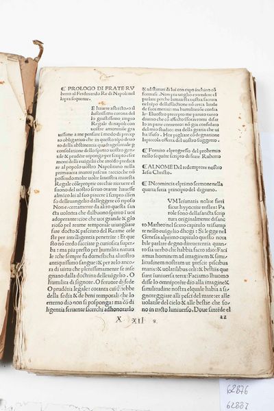 Roberto Caracciolo : Quadragesimale del novello Paulo Fra Ruberto facto a beneplacito della sacra maiesta del Re Ferrado impresso nella excelsa cipta di Firenze per ser Laurentio dei morgiani: & giovanni da maganza ne lanno MCCCCLXXXXI. A di primo doctobre.  - Asta Libri Antichi e Rari. Incisioni - Associazione Nazionale - Case d'Asta italiane