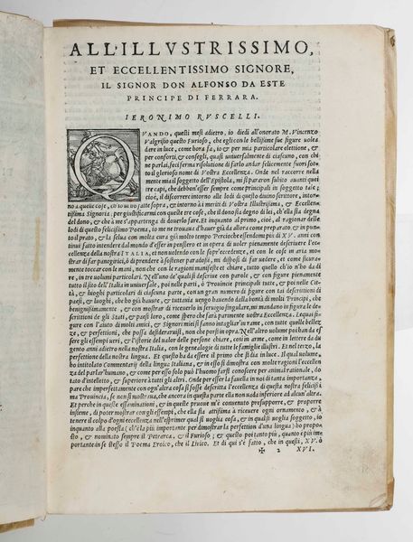 Lodovico Ariosto : Orlando Furioso di M. Ludovico Ariosto, tutto ricorretto, et di nuove figure adornato...in Venetia, appresso Vincenzo Valgrisi, 1573  - Asta Libri Antichi e Rari. Incisioni - Associazione Nazionale - Case d'Asta italiane