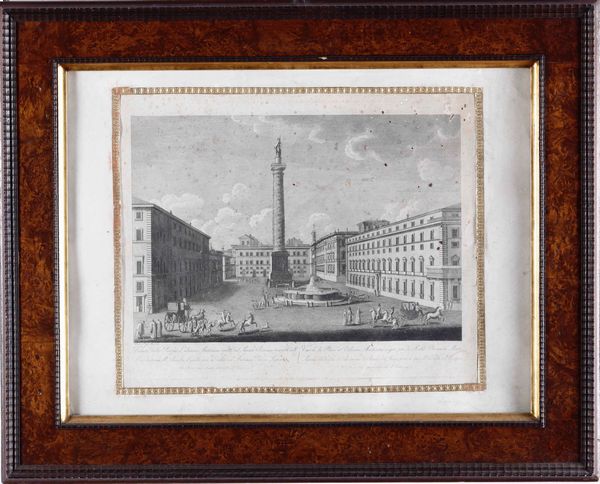Piazza Colonna. Roma, Franzetti, prima met� XIX secolo  - Asta Libri Antichi e Rari. Incisioni - Associazione Nazionale - Case d'Asta italiane