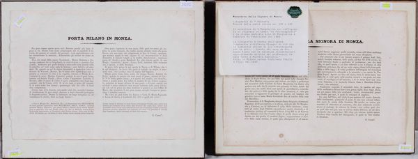 Coppia di stampe Il Monastero della Signora di Monza e Porta Milano in Monza, XIX secolo Monza - Coppia di stampe decorative entro cornice  - Asta Libri Antichi e Rari. Incisioni - Associazione Nazionale - Case d'Asta italiane