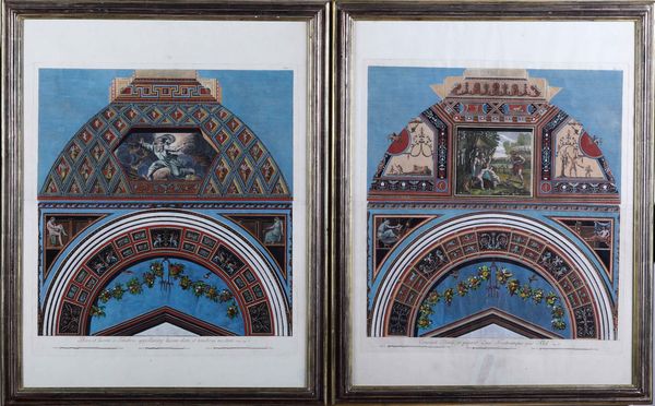 Giovanni Volpato : Coppia di incisioni facenti parte dell'opera Architettura ed ornati della Loggia del Vaticano... Opera del celebre Raffaello Sanzio da Urbino entro cornice Divisit lucem a tenebris... e Concepit Heva, et peperit..., Santini editore, Venezia 1783  - Asta Libri Antichi e Rari. Incisioni - Associazione Nazionale - Case d'Asta italiane