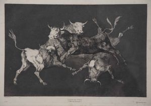 Francisco Jos Goya y Lucientes 1746-1828 Dai Proverbios...Quattro incisioni entro eleganti cornici  - Asta Libri Antichi e Rari. Incisioni - Associazione Nazionale - Case d'Asta italiane