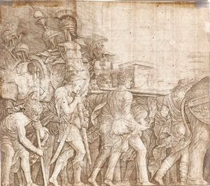 Mantegna, Andrea : Andrea Mantegna e bottega (Isola di Carturo 1431  Mantova 1506) I portatori di corsaletti. (Soldati romani con trofei)  - Asta Libri Antichi e Rari. Incisioni - Associazione Nazionale - Case d'Asta italiane