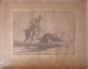 Francisco Goya : Goya Francisco  (Fuendetodos, 1746  Bordeaux, 1828) El chid campeador lanceando otro toro  - Asta Libri Antichi e Rari. Incisioni - Associazione Nazionale - Case d'Asta italiane