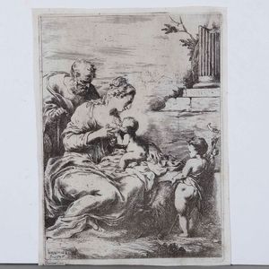 Bartolomeo Biscaino - Sacra famiglia con San Giovannino. Secolo XVII. <BR>