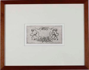 François Collignon - Acquaforte originale , firmata in lastra. De Vesme-Massar 1149 III/IV; mm 80 x 160 Capriccio con una maschera, 1646
