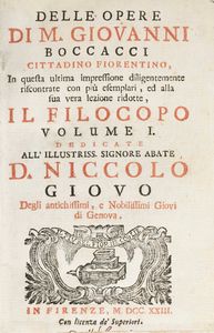 Boccaccio,Giovanni : Delle opere di Giovanni Boccacci cittadino fiorentino, in Firenze, 1723-1724. <BR>  - Asta Libri Antichi e Rari. Incisioni - Associazione Nazionale - Case d'Asta italiane