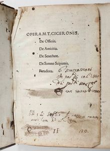 Marco Tullio Cicerone - Opera A.M.T. Ciceronis. De officiis. De amicitia. De senectute. De Somno Scipionis. Paradoxa, Impressum Venetiis p Ioannem e Gregoriu de Gregoriis (1502)