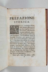 Andrea Adami da Bolsena : Osservazioni per ben regolare il coro dei cantori della cappella pontificia tanto nelle Funzioni ordinarie, che straordinarie, in Roma per Antonio de� Rossi, 1711  - Asta Libri Antichi e Rari. Incisioni - Associazione Nazionale - Case d'Asta italiane