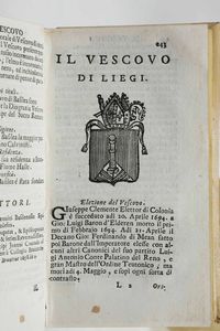 Rilegatura alle Armi - Autori Vari : Li sovrani del mondo. Opera che da notizia della genealogia delle loro famiglie...In Venezia, per Sebastian Coleti e Gio. Malachin, 1720. 4 tomi  - Asta Libri Antichi e Rari. Incisioni - Associazione Nazionale - Case d'Asta italiane