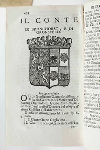 Rilegatura alle Armi - Autori Vari : Li sovrani del mondo. Opera che da notizia della genealogia delle loro famiglie...In Venezia, per Sebastian Coleti e Gio. Malachin, 1720. 4 tomi  - Asta Libri Antichi e Rari. Incisioni - Associazione Nazionale - Case d'Asta italiane