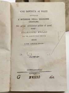 GUGLIELMO DELLA VALLE - Esame ragionato dei diritti delluomo ossia confutazione dello Spedalieri, Torino, dalla Stamperia Davico e Picco, 1799.