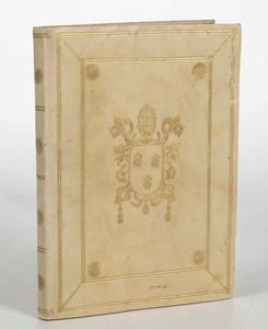 Legatura Barberini - Manoscritto : Legatura alle armi papali Barberini (Urbano VIII). Manoscritto miscellaneo di vari argomenti. 96 carte pi un fascicolo aggiunto fuori rilegatura. XVII secolo  - Asta Libri Antichi e Rari. Incisioni - Associazione Nazionale - Case d'Asta italiane