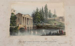 Zanetti, Giuseppe , e Marco Moro. Album di gemme architettoniche, ossia gli edifizi pi rimarchevoli di Vicenza e del suo territorio rilevati da Giuseppe Zanetti, disegnati da Marco Moro e con cenni illustrativi dimostrati da Giulio Co. Pull... Venezia, litografia di Giovanni Brizeghel, (1847-1856)  - Asta Libri Antichi e Rari. Incisioni - Associazione Nazionale - Case d'Asta italiane