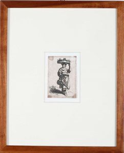 Cornelis Bega - Acquaforte originale<BR>Hollstein -D&F- I.213.18 III/III; mm 105 x 70 La donna con la cesta