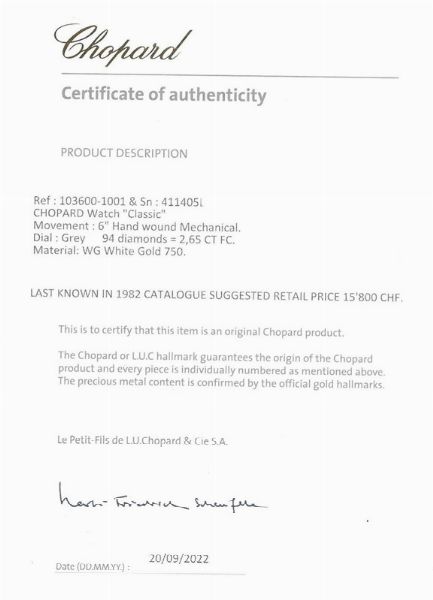 CHOPARD "CLASSIC" OROLOGIO DA DONNA  - Asta Gioielli - Associazione Nazionale - Case d'Asta italiane
