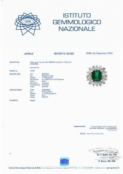 ANELLO FLOREALE CON SMERALDO ZAMBIA E DIAMANTI  - Asta Gioielli - Associazione Nazionale - Case d'Asta italiane