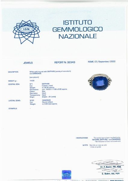 ANELLO CON ZAFFIRO CEYLON E DIAMANTI  - Asta Gioielli - Associazione Nazionale - Case d'Asta italiane