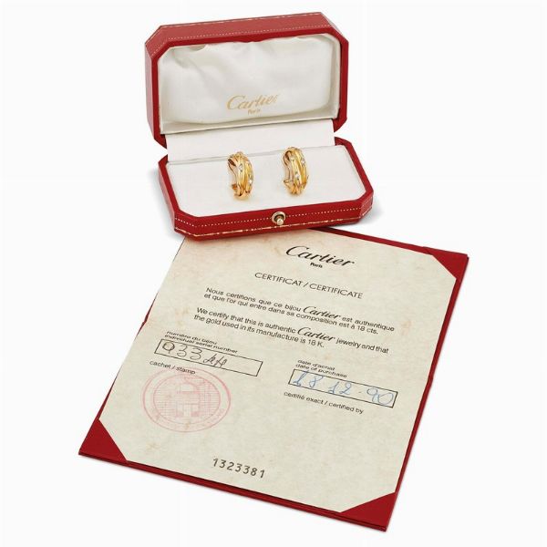 CARTIER : CARTIER PAIO DI ORECCHINI A CERCHIO TRINITY CON DIAMANTI  - Asta Gioielli - Associazione Nazionale - Case d'Asta italiane