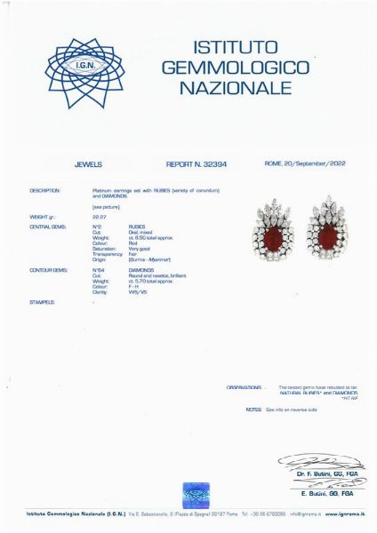 PAIO DI ORECCHINI CON RUBINI BIRMANI E DIAMANTI  - Asta Gioielli - Associazione Nazionale - Case d'Asta italiane