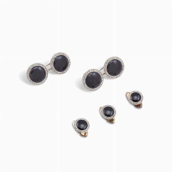 SET DA SPARATO A DISCO CON ONICE E DIAMANTI  - Asta Gioielli - Associazione Nazionale - Case d'Asta italiane