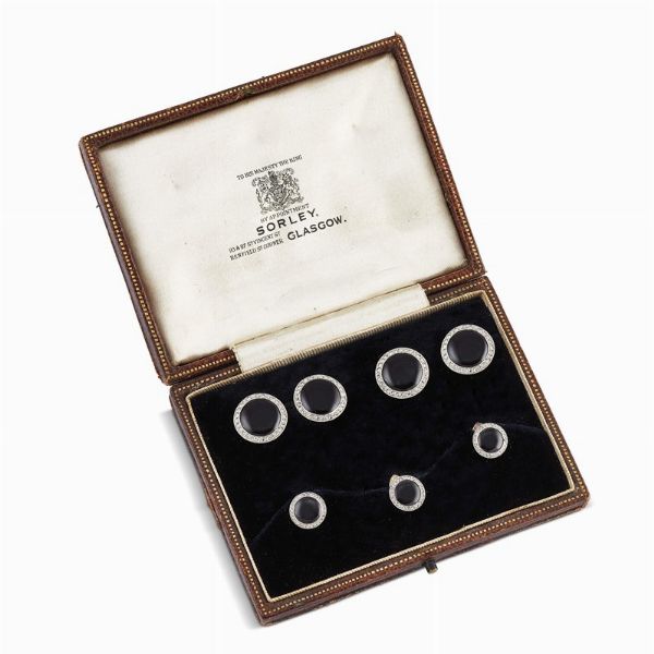 SET DA SPARATO A DISCO CON ONICE E DIAMANTI  - Asta Gioielli - Associazione Nazionale - Case d'Asta italiane