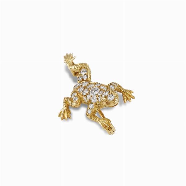 PICCOLA SPILLA A FORMA DI RANA CON DIAMANTI  - Asta Gioielli - Associazione Nazionale - Case d'Asta italiane