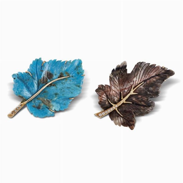 DUE SPILLE A FORMA DI FOGLIE  - Asta Gioielli - Associazione Nazionale - Case d'Asta italiane
