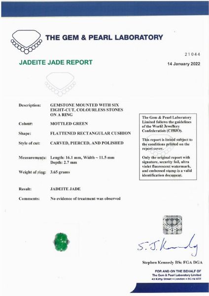 ANELLO CON GIADEITE E DIAMANTI  - Asta Gioielli - Associazione Nazionale - Case d'Asta italiane