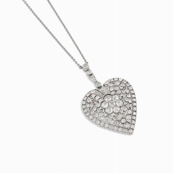 COLLANA CON PENDENTE A FORMA DI CUORE E DIAMANTI  - Asta Gioielli - Associazione Nazionale - Case d'Asta italiane