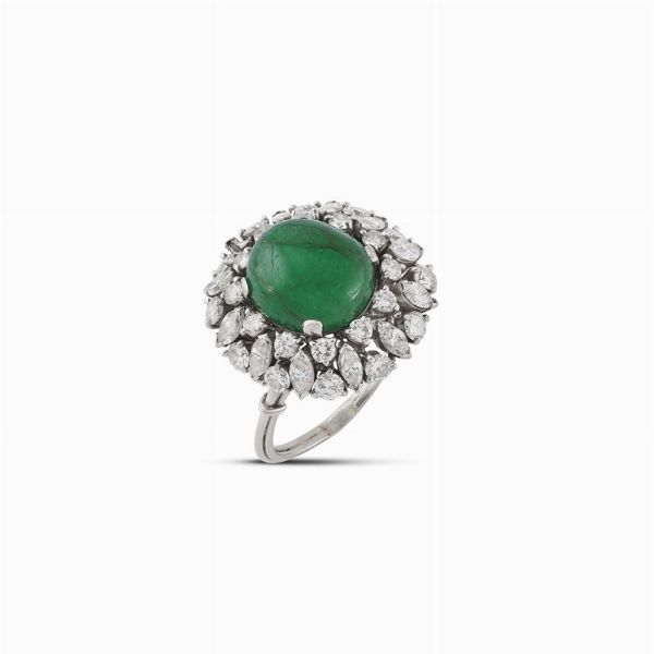ANELLO FLOREALE CON SMERALDO E DIAMANTI  - Asta Gioielli - Associazione Nazionale - Case d'Asta italiane