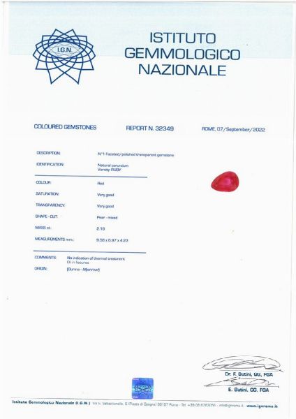 RUBINO BIRMANO TAGLIO GOCCIA  - Asta Gioielli - Associazione Nazionale - Case d'Asta italiane