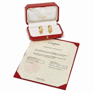 CARTIER : CARTIER PAIO DI ORECCHINI A CERCHIO TRINITY CON DIAMANTI  - Asta Gioielli - Associazione Nazionale - Case d'Asta italiane