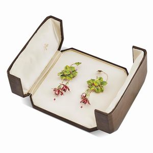 ROMOLO GRASSI GRANDI ORECCHINI PENDENTI A TRALCI FIORITI  - Asta Gioielli - Associazione Nazionale - Case d'Asta italiane