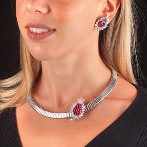 BULGARI PARURE MOTIVO FLOREALE CON RUBINI E DIAMANTI  - Asta Gioielli - Associazione Nazionale - Case d'Asta italiane