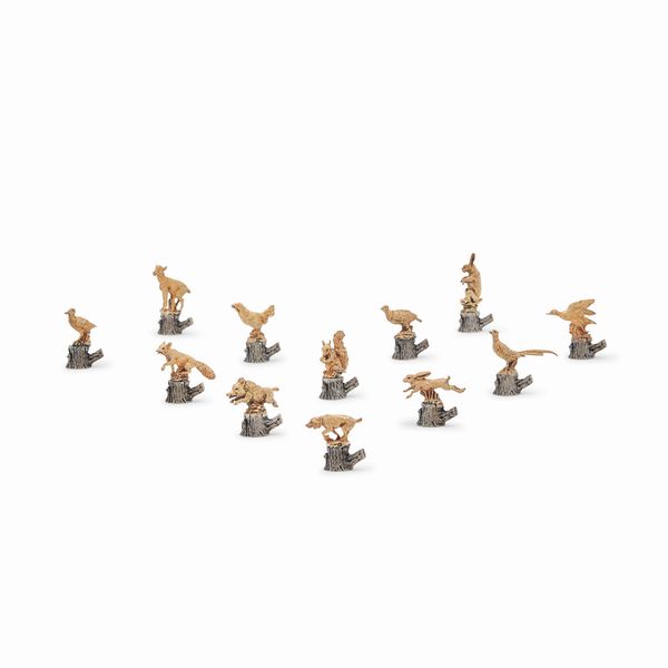 Dodici segnaposto in argento vermeil, Italia, XX secolo  - Asta Gioielli - Associazione Nazionale - Case d'Asta italiane