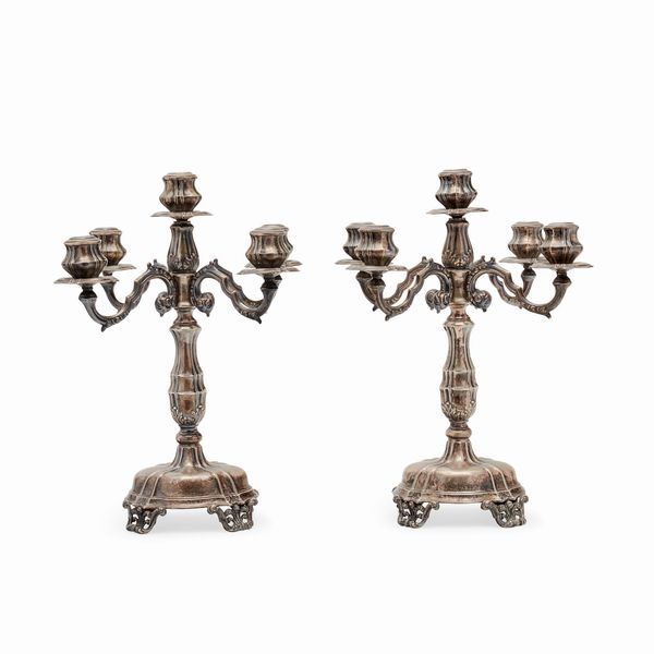 Coppia di candelabri in argento, Italia XX secolo  - Asta Gioielli - Associazione Nazionale - Case d'Asta italiane