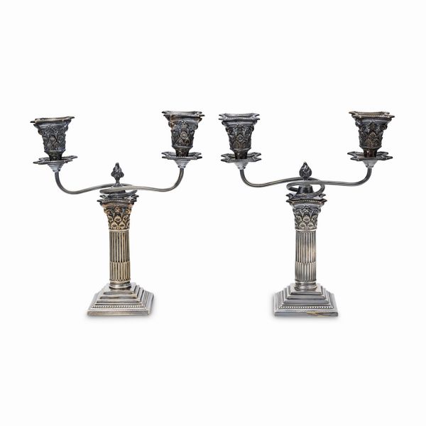 Mappin & Webb : Coppia di candelabri in argento placcato  - Asta Gioielli - Associazione Nazionale - Case d'Asta italiane