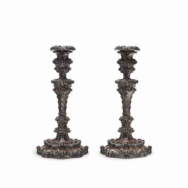 Due candelieri in argento, Inghilterra XIX secolo  - Asta Gioielli - Associazione Nazionale - Case d'Asta italiane
