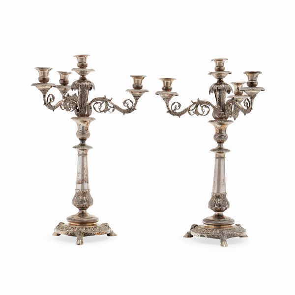 Coppia di candelabri in argento, Italia, fine XIX secolo  - Asta Gioielli - Associazione Nazionale - Case d'Asta italiane