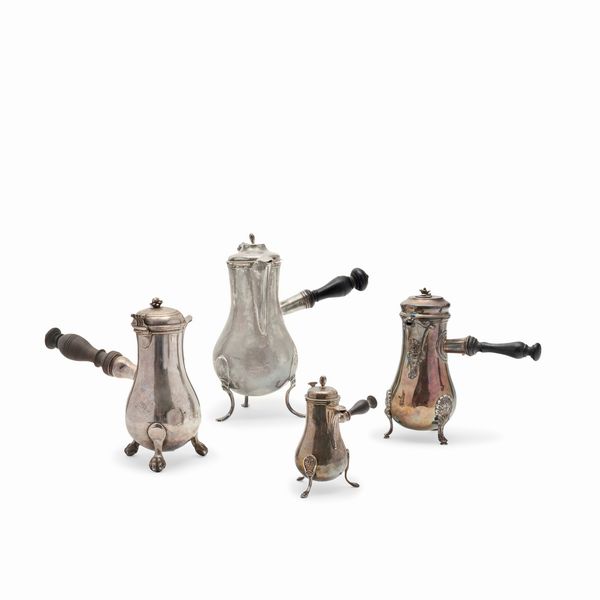 Quattro cioccolatiere in argento, Torino e Parigi, XVIII secolo  - Asta Gioielli - Associazione Nazionale - Case d'Asta italiane