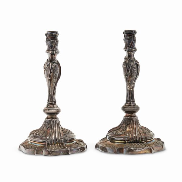 Coppia di candelieri in argento, Genova, fine XVIII secolo  - Asta Gioielli - Associazione Nazionale - Case d'Asta italiane