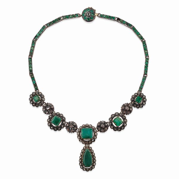 Collana in argento, oro rosso 18k, diamanti e smeraldi  - Asta Gioielli - Associazione Nazionale - Case d'Asta italiane