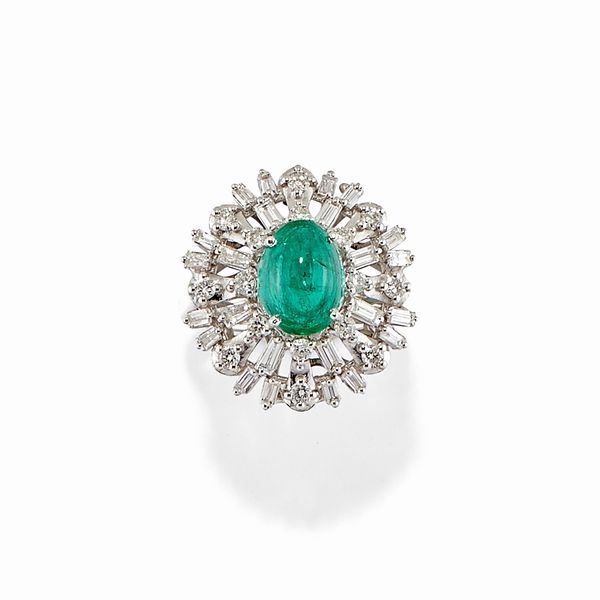 Anello in oro bianco 18k, smeraldo e diamanti  - Asta Gioielli - Associazione Nazionale - Case d'Asta italiane
