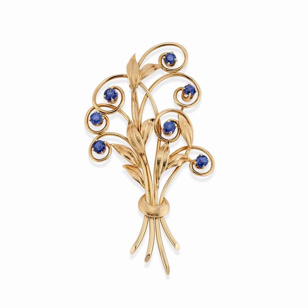 Tiffany & Co. : Spilla in oro giallo 14k e zaffiri  - Asta Gioielli - Associazione Nazionale - Case d'Asta italiane