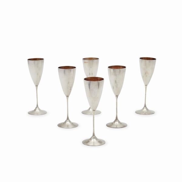 Sei flute in argento vermeil, Italia, XX secolo  - Asta Gioielli - Associazione Nazionale - Case d'Asta italiane