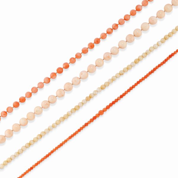 Quattro collane in corallo  - Asta Gioielli - Associazione Nazionale - Case d'Asta italiane