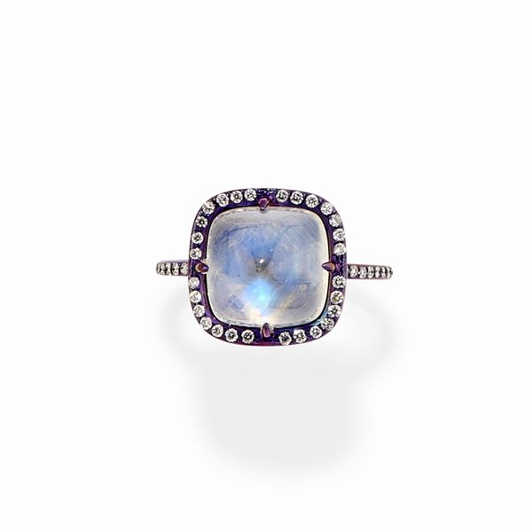Anello in titanio, diamanti e pietra di luna  - Asta Gioielli - Associazione Nazionale - Case d'Asta italiane