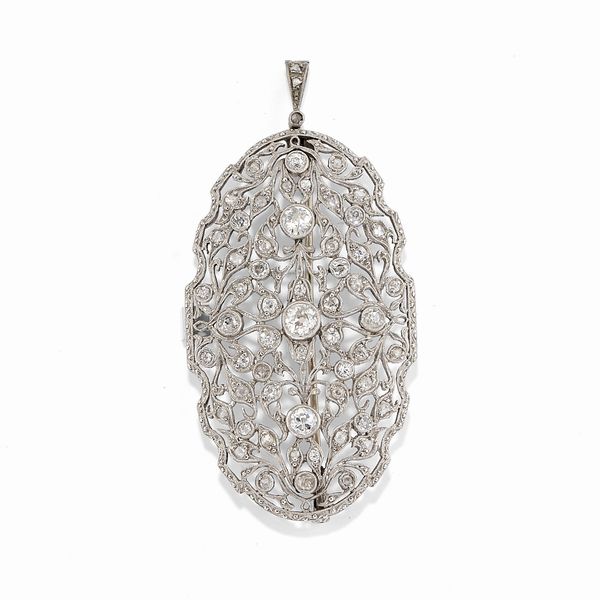 Pendente-spilla in oro bianco 18k e diamanti, 1920 circa  - Asta Gioielli - Associazione Nazionale - Case d'Asta italiane