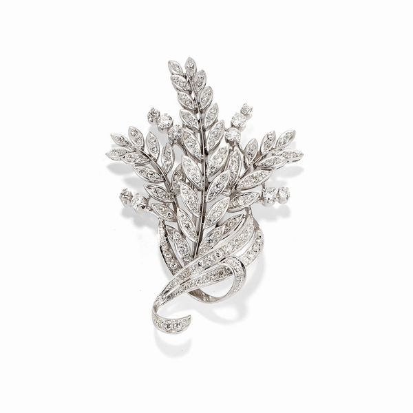 Spilla in oro bianco 18k e diamanti  - Asta Gioielli - Associazione Nazionale - Case d'Asta italiane